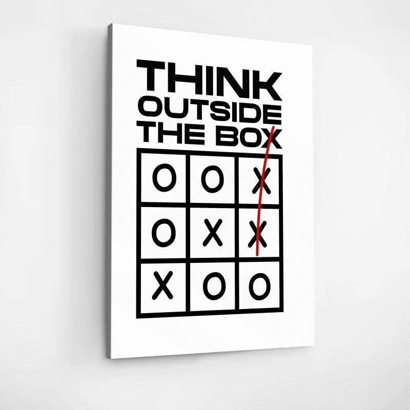 Motivační obraz na zeď THINK OUTSIDE THE BOX s piškvorkami. Inspirativní design. BudujImperium.cz - motivační obrazy, plakáty