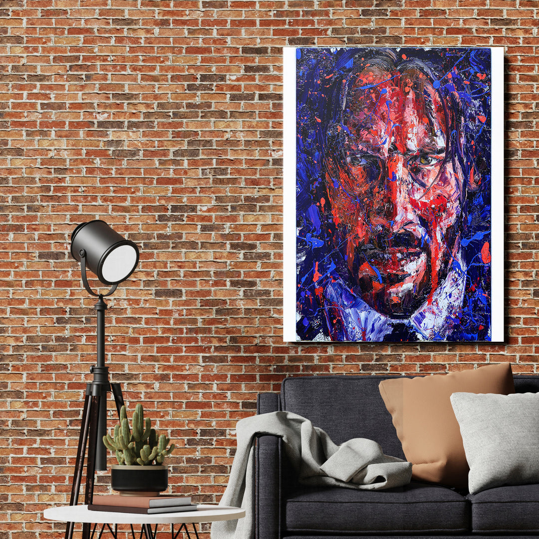 Obraz John Wick - Expresivní malba na cihlové zdi.