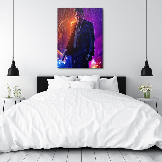 Obraz John Wick - Neonový déšť nad postelí.