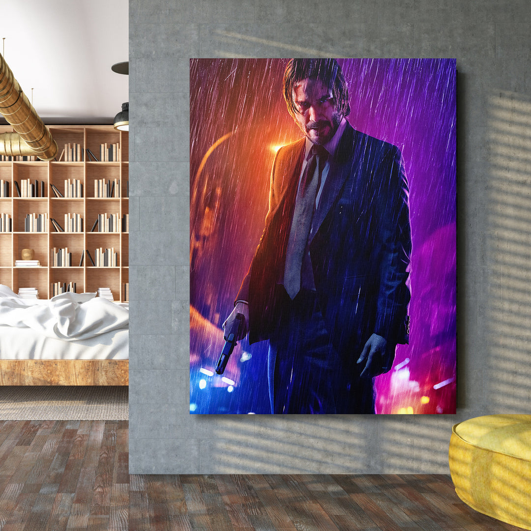 Obraz John Wick - Neonový déšť na velké stěně.