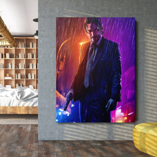 Obraz John Wick - Neonový déšť na velké stěně.
