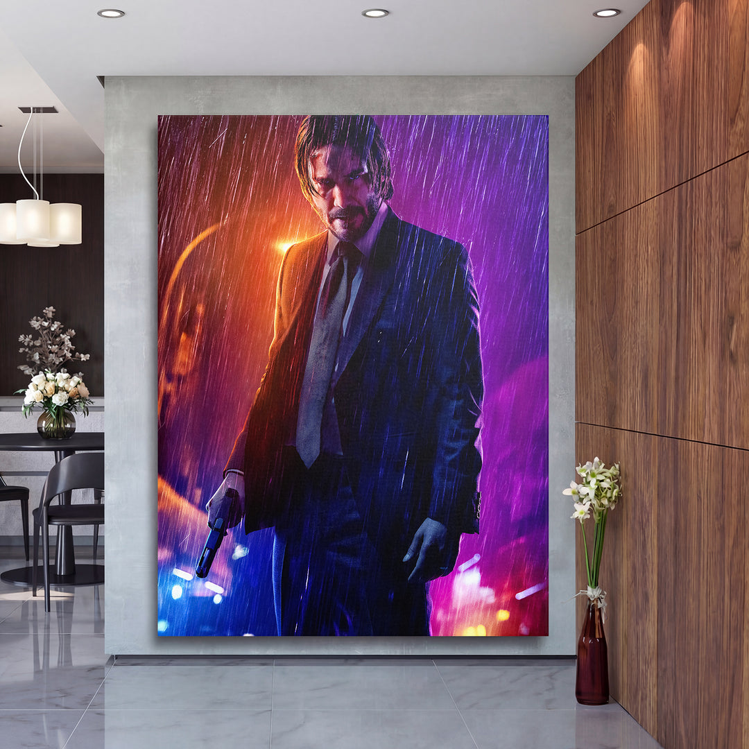 Obraz John Wick - Neonový déšť na velké stěně, druhý pohled.