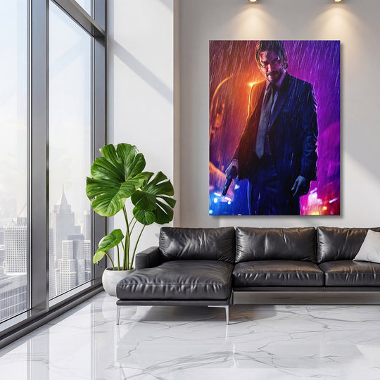 Obraz John Wick - Neonový déšť na velké stěně, třetí pohled.