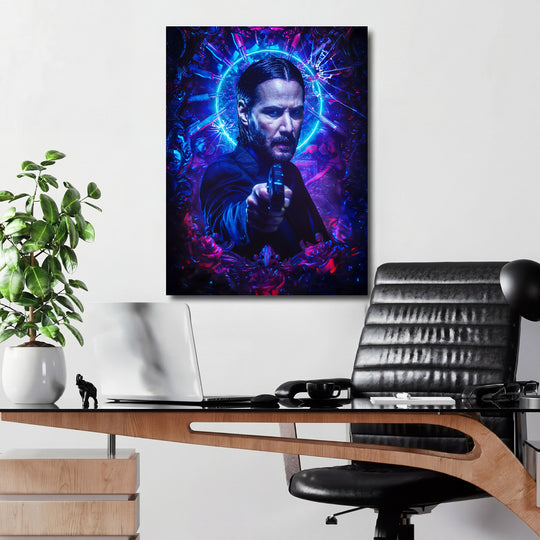 Obraz John Wick - Modrá svatozář v kanceláři.