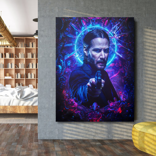 Obraz John Wick - Modrá svatozář na velké stěně.