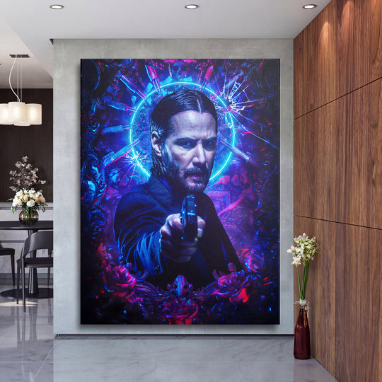 Obraz John Wick - Modrá svatozář na velké stěně, druhý pohled.