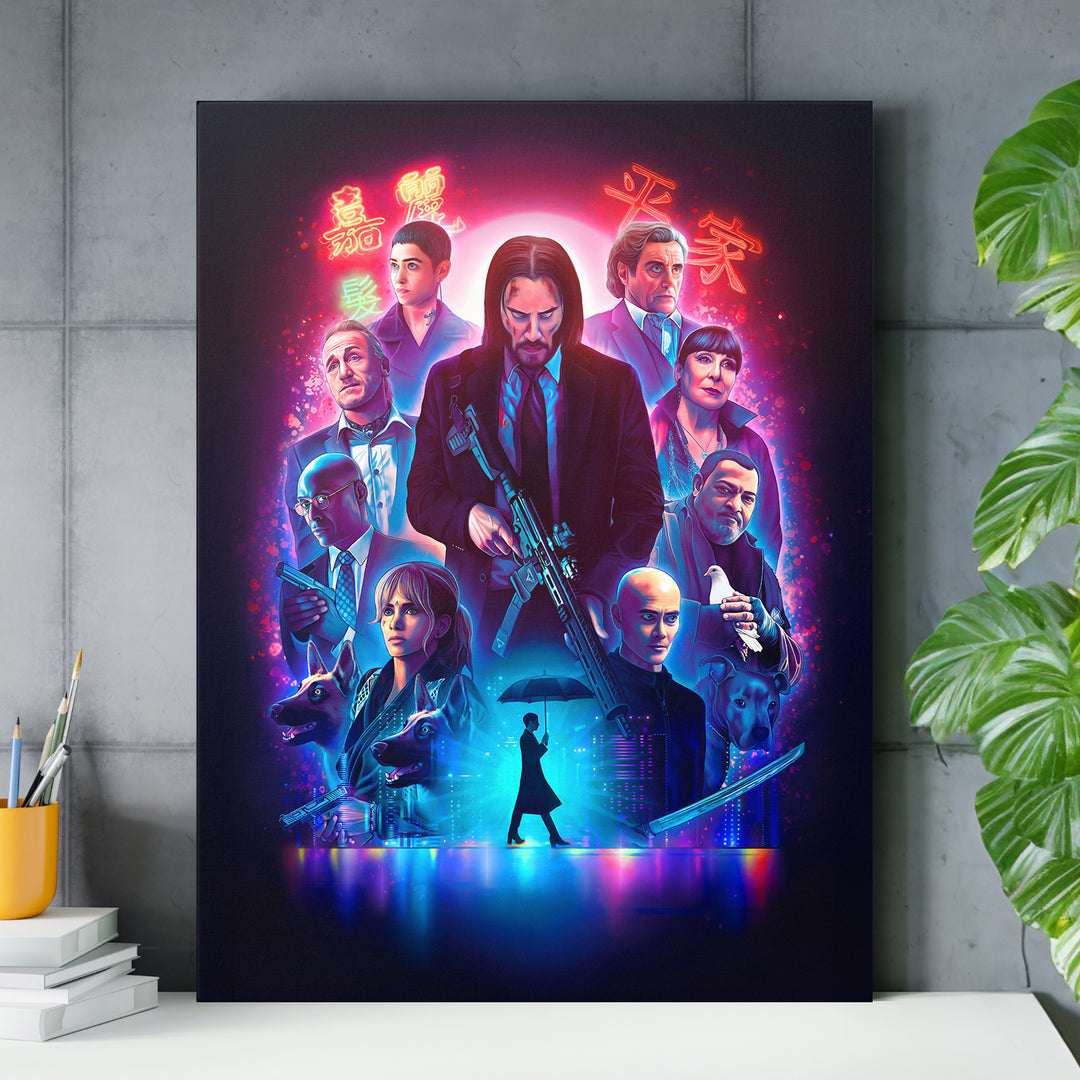 Obraz John Wick - Neonové město nad pracovním stolem.