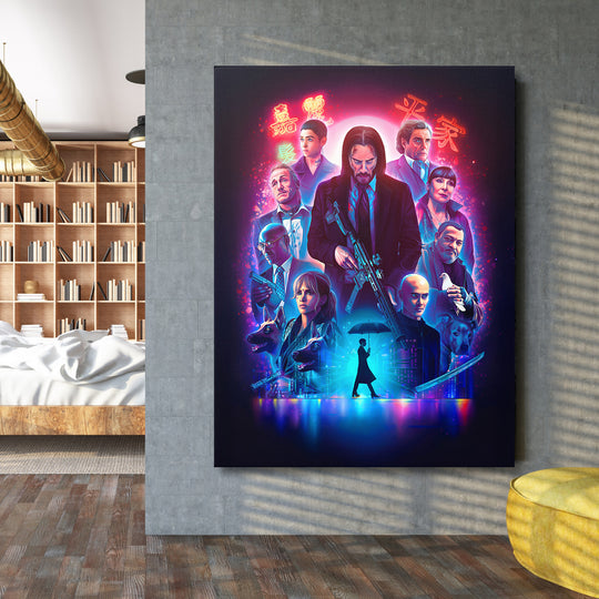 Obraz John Wick - Neonové město na velké stěně.