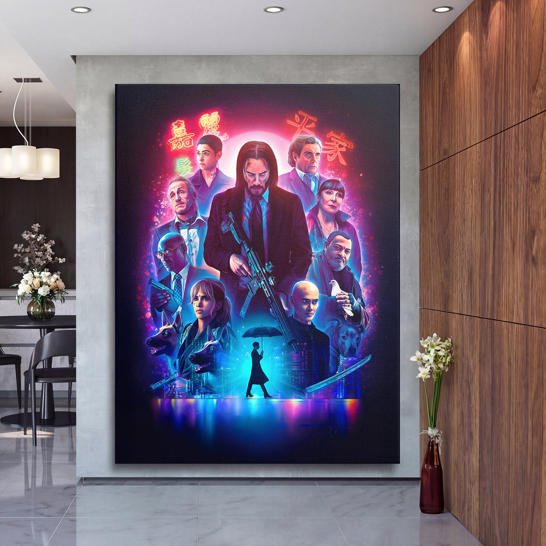 Obraz John Wick - Neonové město na velké stěně, druhý pohled.