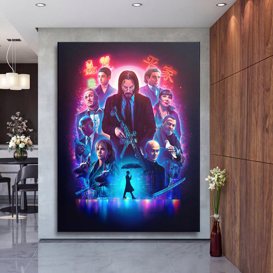 Obraz John Wick - Neonové město na velké stěně, druhý pohled.