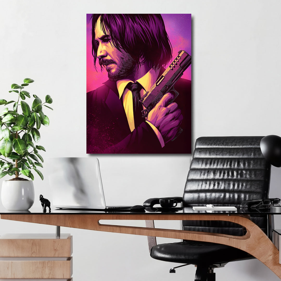Obraz John Wick - Purpurový portrét v kanceláři.
