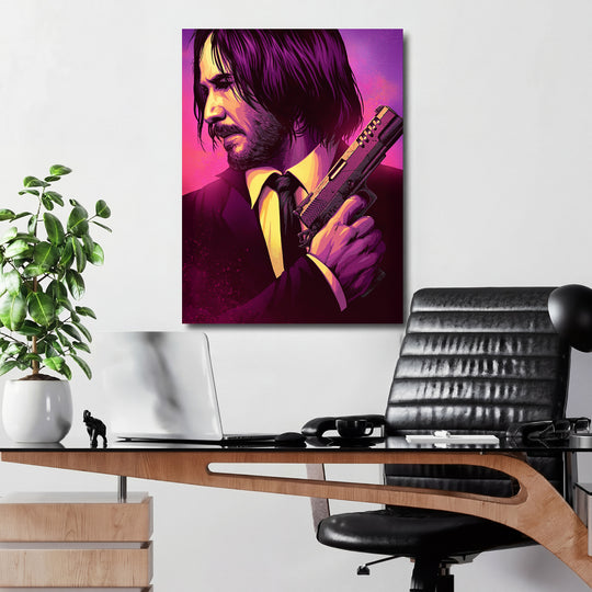 Obraz John Wick - Purpurový portrét v kanceláři.