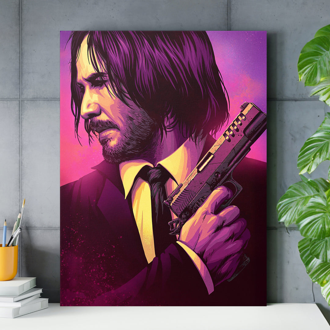 Obraz John Wick - Purpurový portrét nad pracovním stolem.