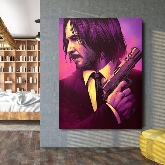Obraz John Wick - Purpurový portrét na velké stěně.