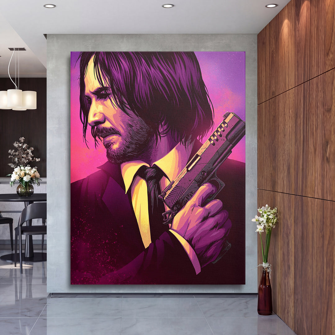 Obraz John Wick - Purpurový portrét na velké stěně, druhý pohled.