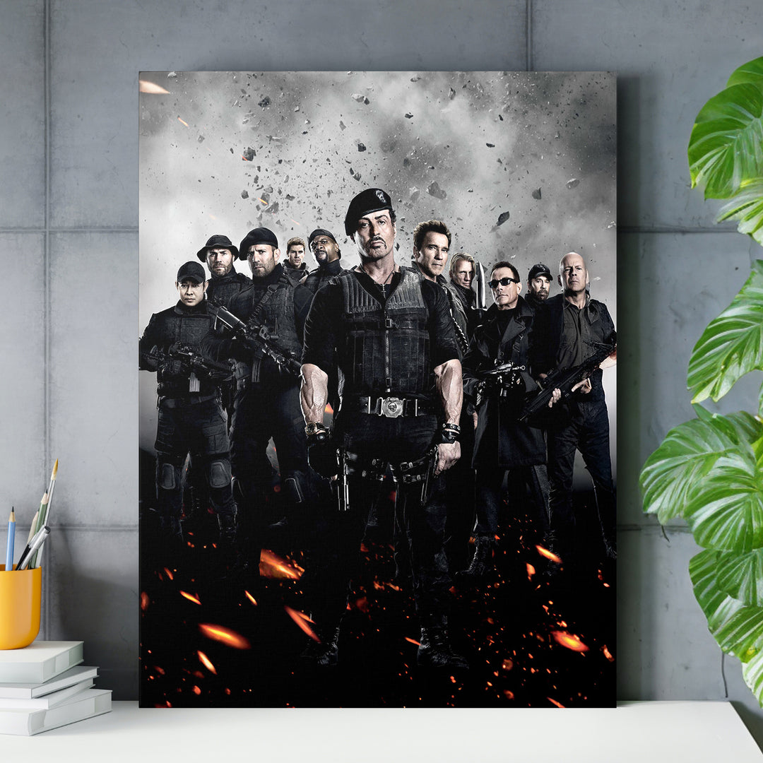 Obraz Expendables - Tým v dýmu nad pracovním stolem.