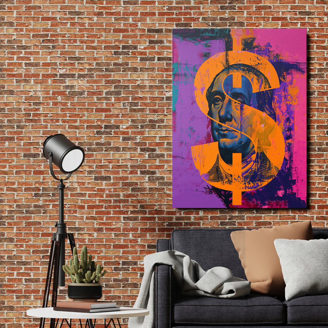 Pop art obraz Franklin - Purpurové graffiti na cihlové zdi.