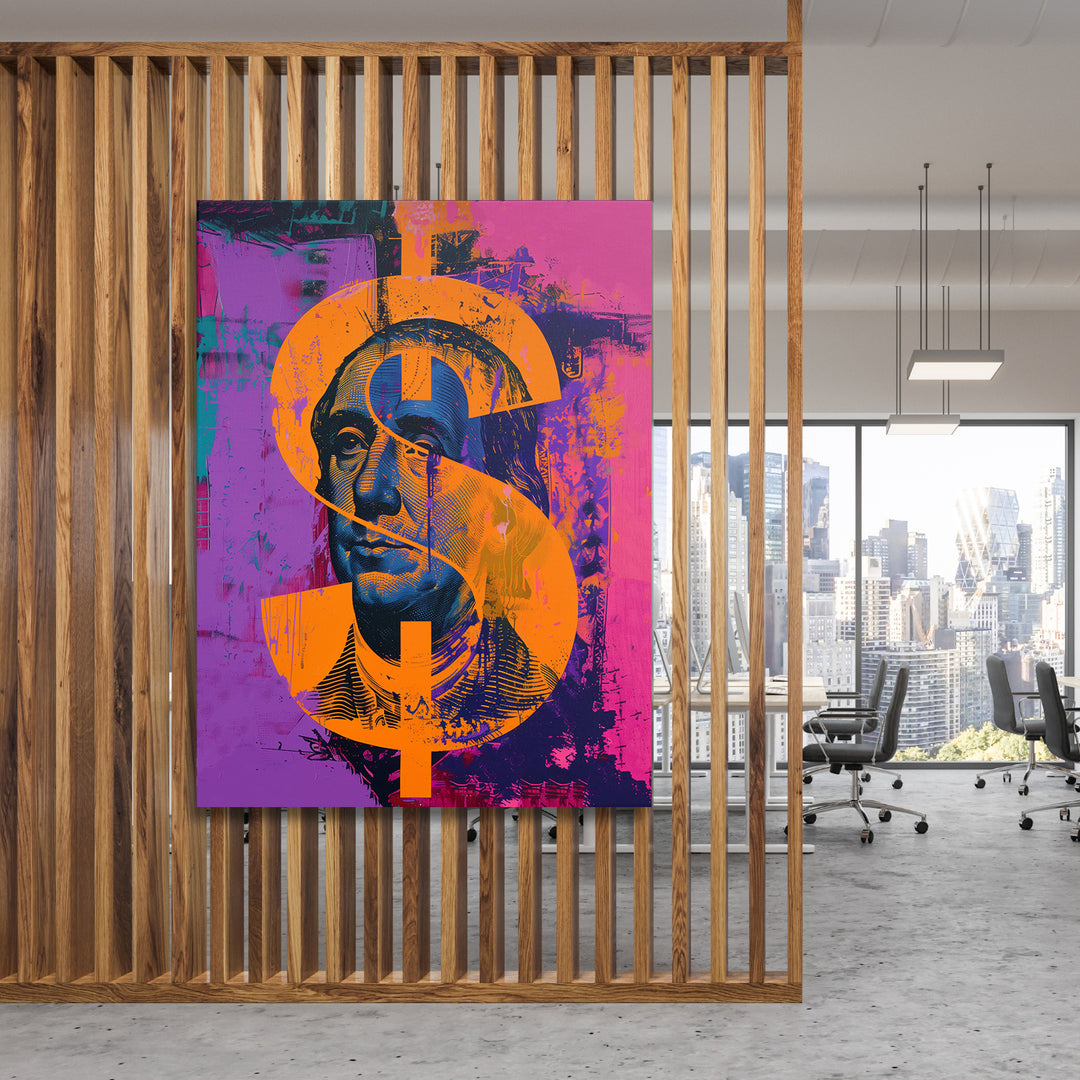 Pop art obraz Franklin - Purpurové graffiti na dřevěné stěně.