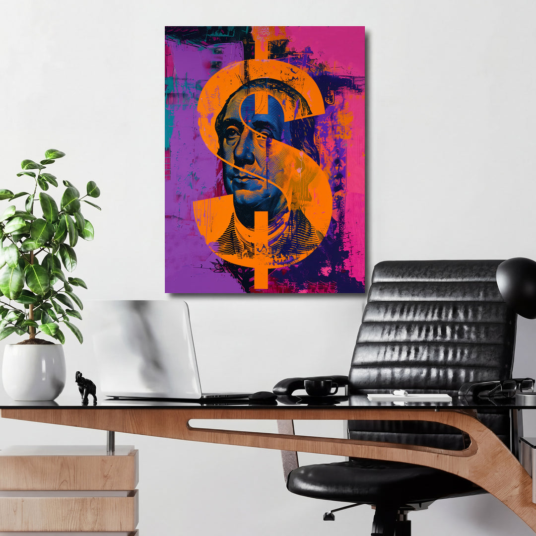 Pop art obraz Franklin - Purpurové graffiti v kanceláři.
