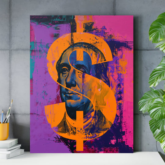 Pop art obraz Franklin - Purpurové graffiti nad pracovním stolem.