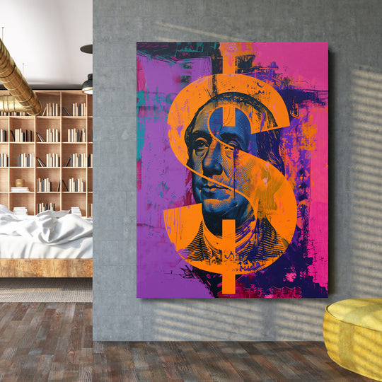 Pop art obraz Franklin - Purpurové graffiti na velké stěně.