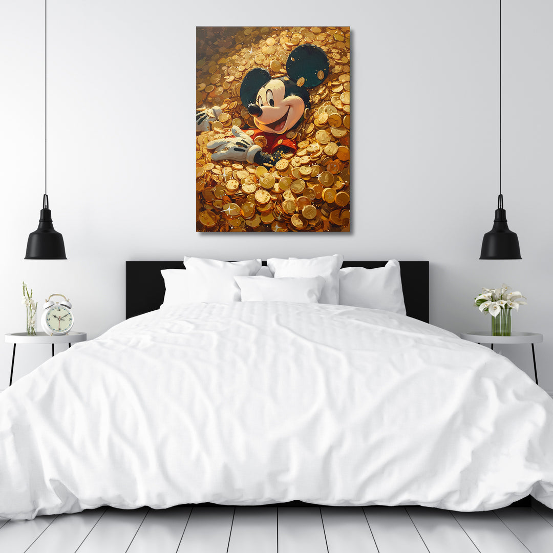 Obraz Mickey Mouse - Moře zlatých mincí nad postelí.