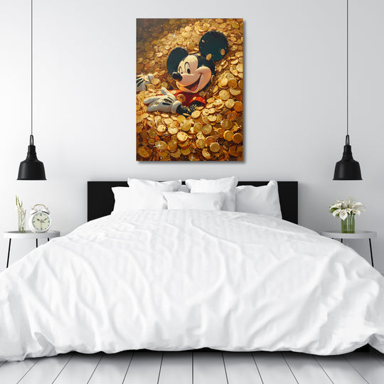 Obraz Mickey Mouse - Moře zlatých mincí nad postelí.