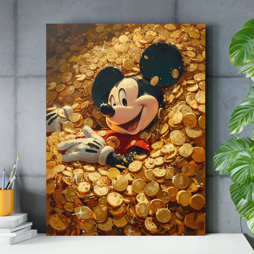 Obraz Mickey Mouse - Moře zlatých mincí nad pracovním stolem.