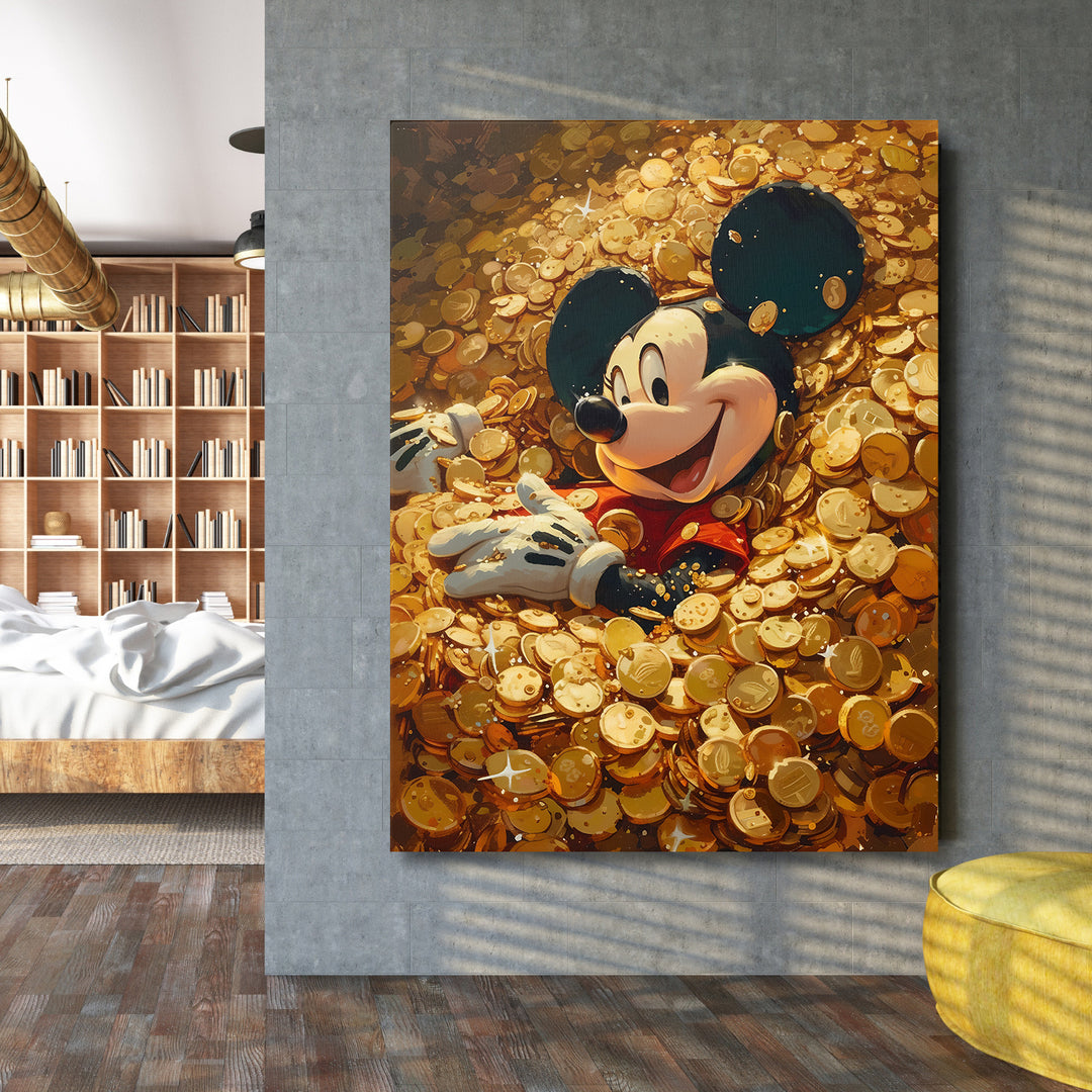 Obraz Mickey Mouse - Moře zlatých mincí na velké stěně.