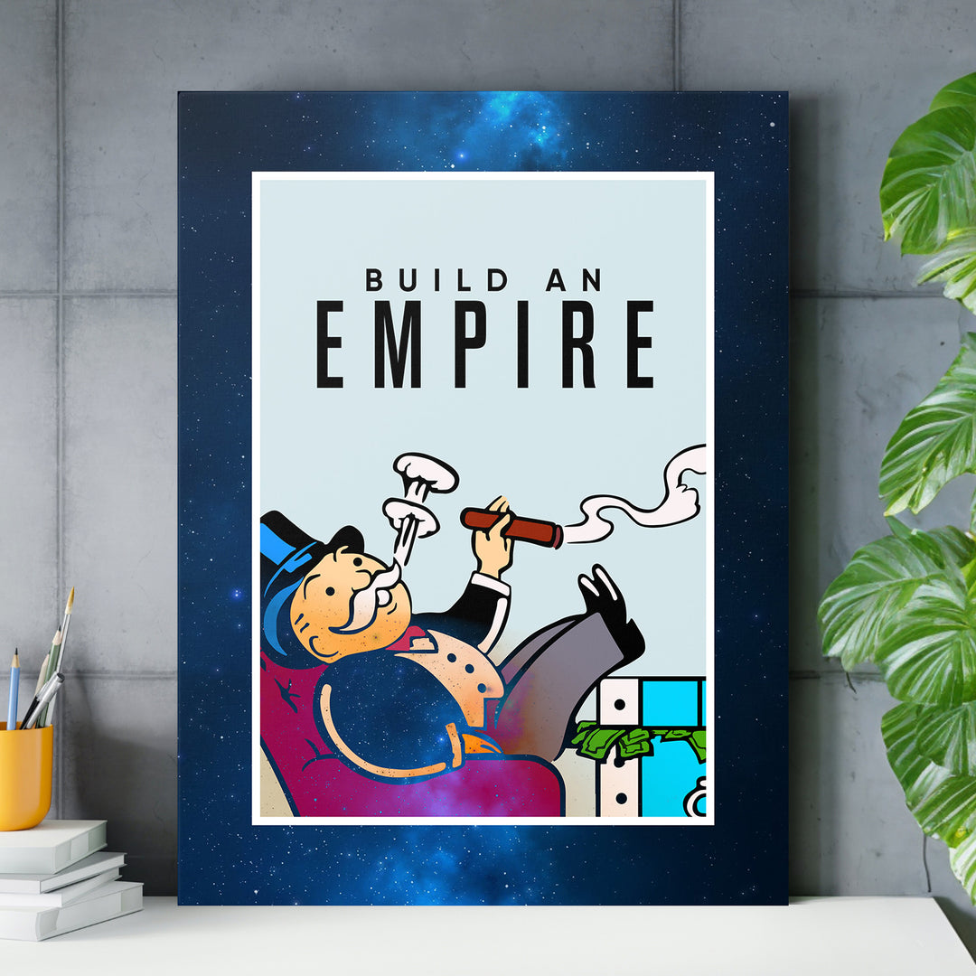 Obraz Monopoly - Build an Empire nad pracovním stolem.