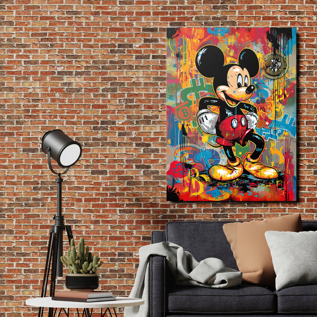 Obraz Mickey Mouse - Bitcoin graffiti na cihlové zdi.