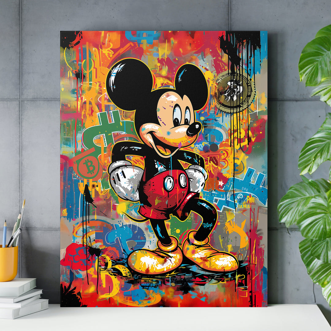 Obraz Mickey Mouse - Bitcoin graffiti nad pracovním stolem.