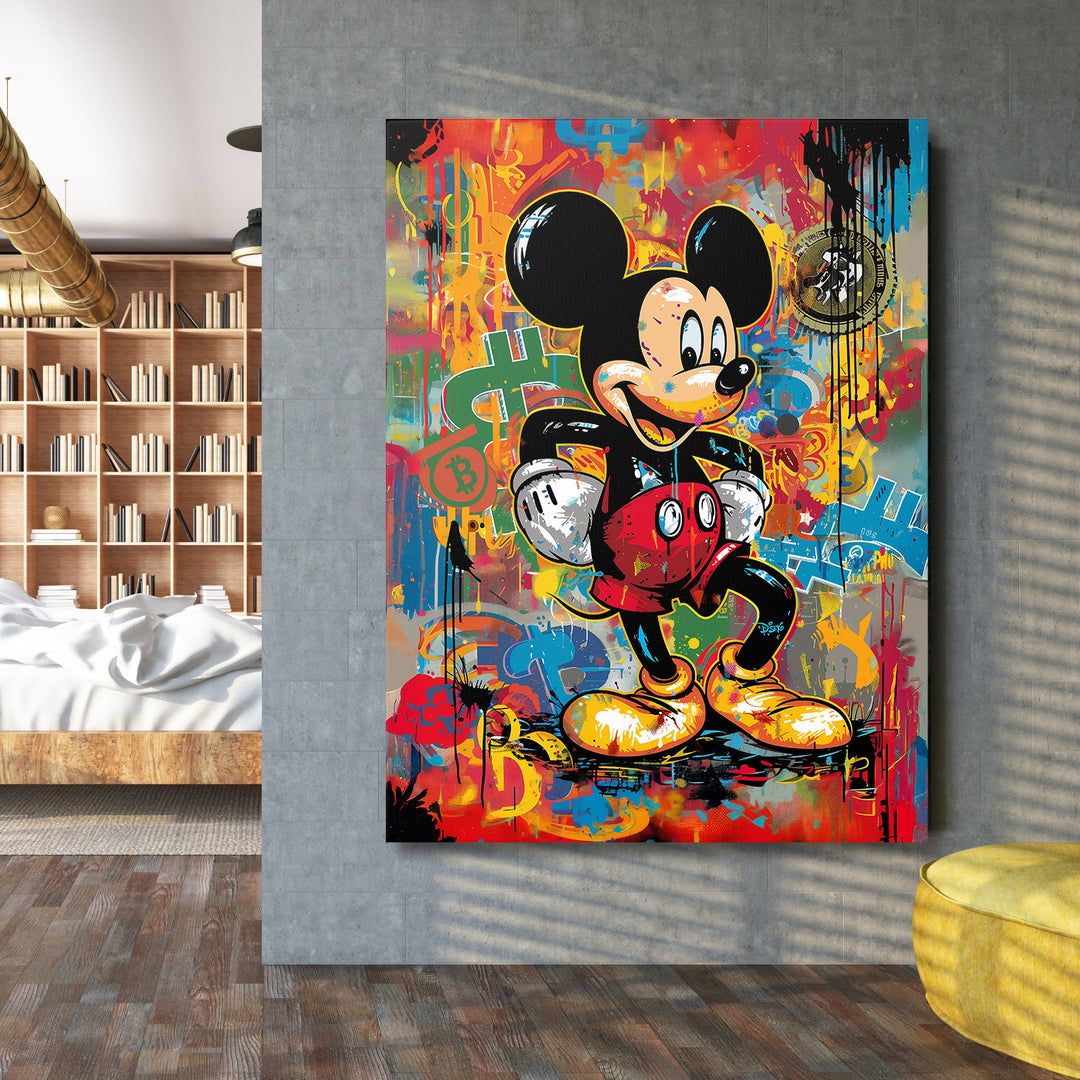 Obraz Mickey Mouse - Bitcoin graffiti na velké stěně.