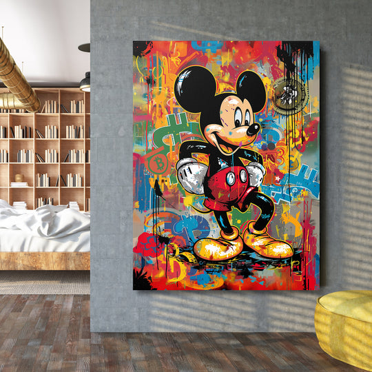 Obraz Mickey Mouse - Bitcoin graffiti na velké stěně.