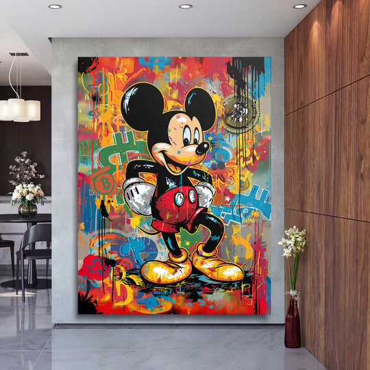 Obraz Mickey Mouse - Bitcoin graffiti na velké stěně, druhý pohled.