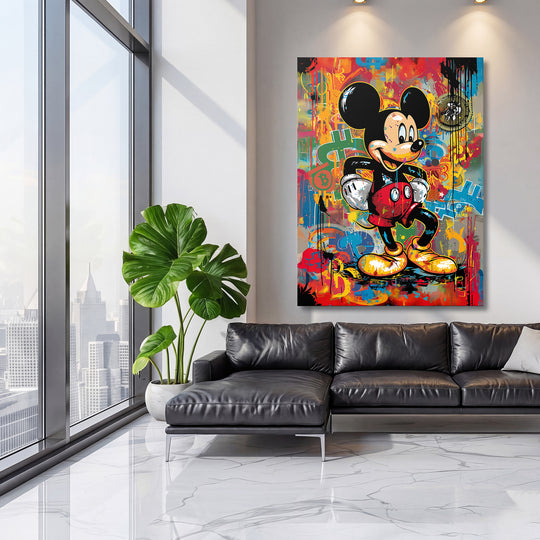 Obraz Mickey Mouse - Bitcoin graffiti na velké stěně, třetí pohled.