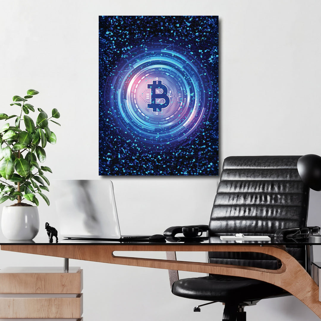 Obraz Bitcoin - Digitální kruhy v kanceláři.