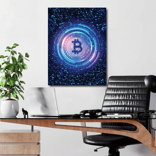 Obraz Bitcoin - Digitální kruhy v kanceláři.