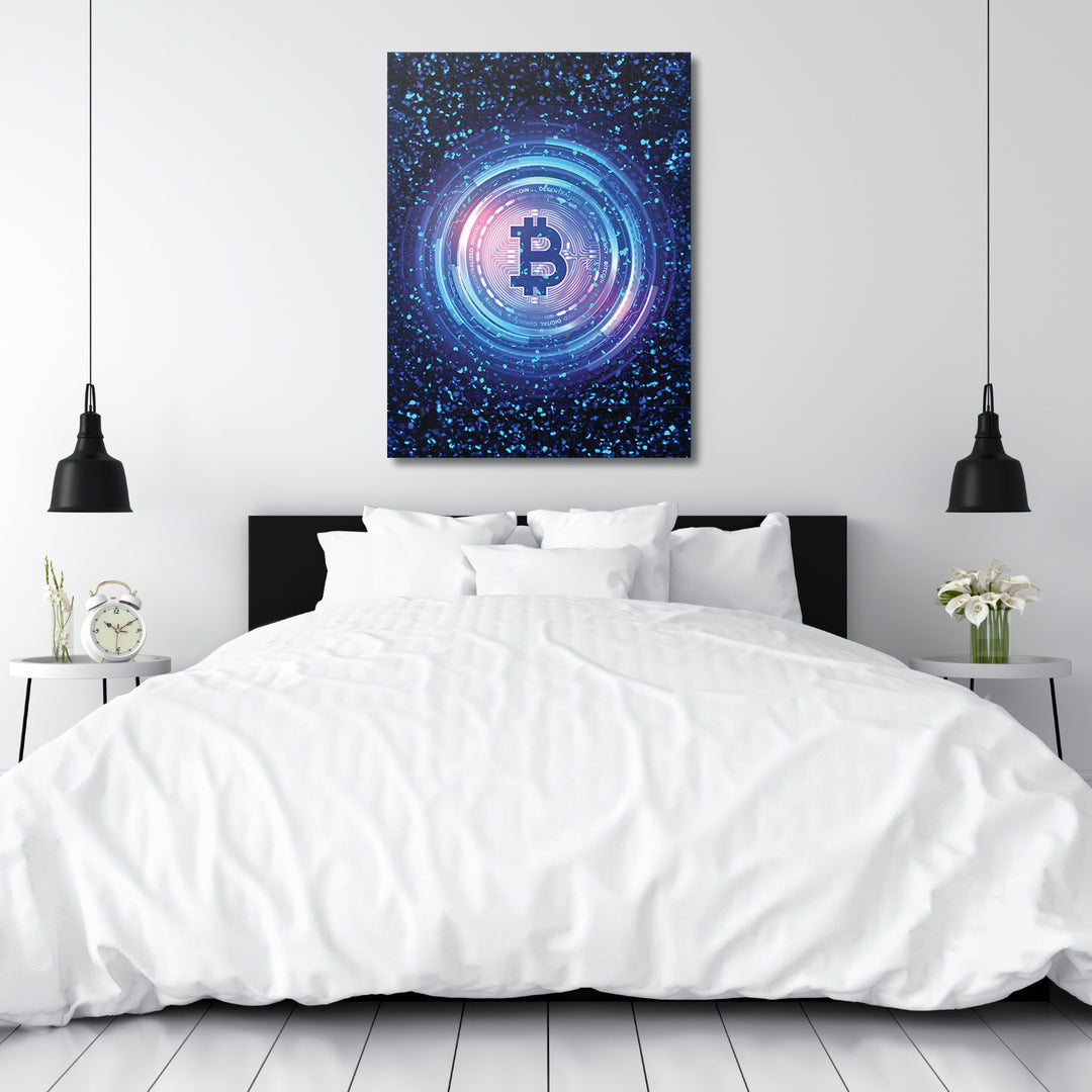 Obraz Bitcoin - Digitální kruhy nad postelí.