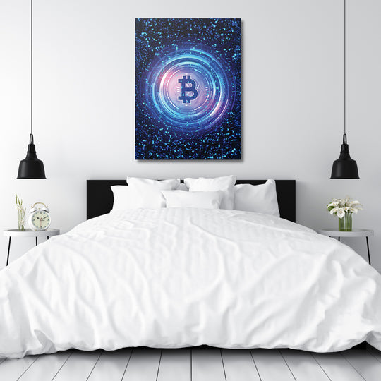 Obraz Bitcoin - Digitální kruhy nad postelí.
