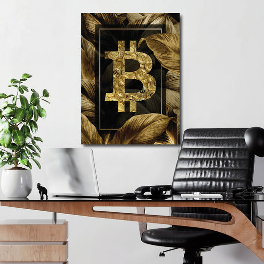 Obraz Bitcoin - Zlaté tropy v kanceláři.