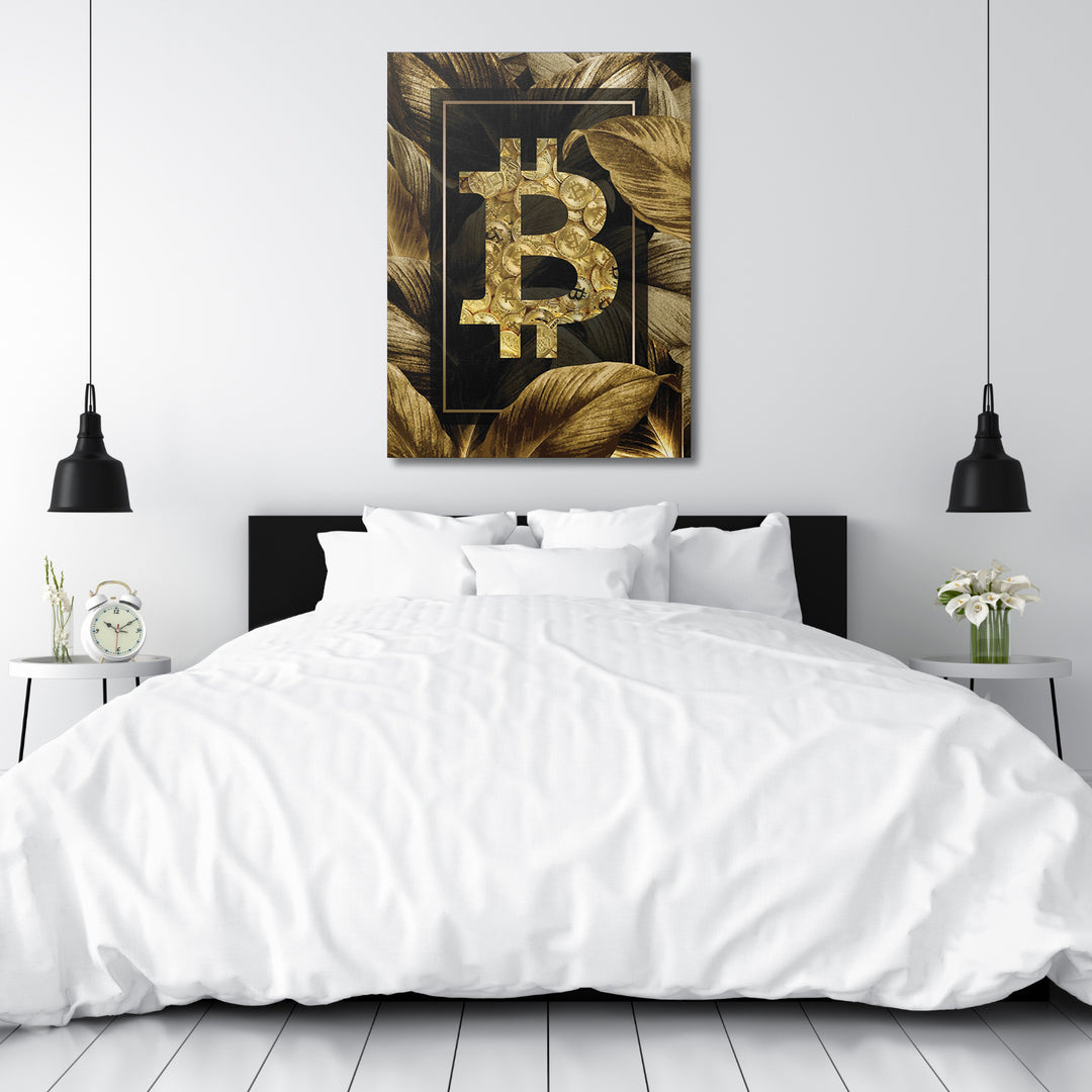 Obraz Bitcoin - Zlaté tropy nad postelí.