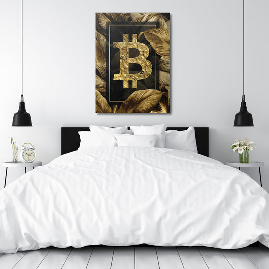 Obraz Bitcoin - Zlaté tropy nad postelí.