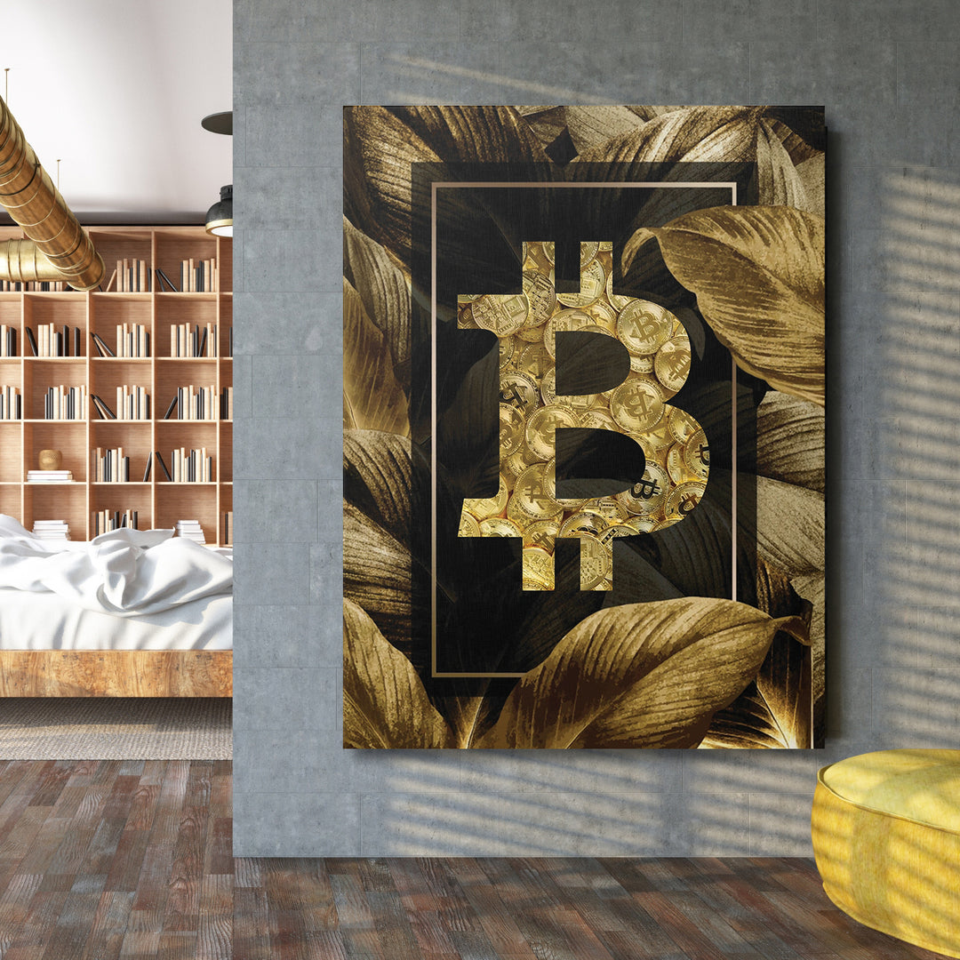 Obraz Bitcoin - Zlaté tropy na velké stěně.