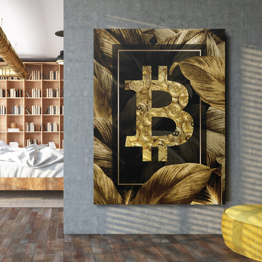 Obraz Bitcoin - Zlaté tropy na velké stěně.