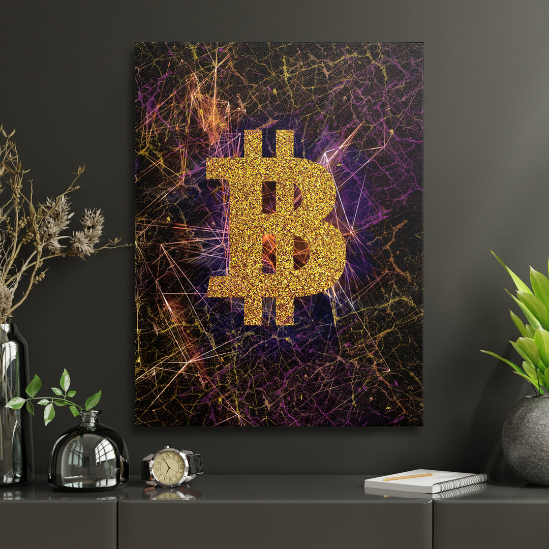 Obraz Bitcoin - Světelné dráhy v interiéru s hodinami.