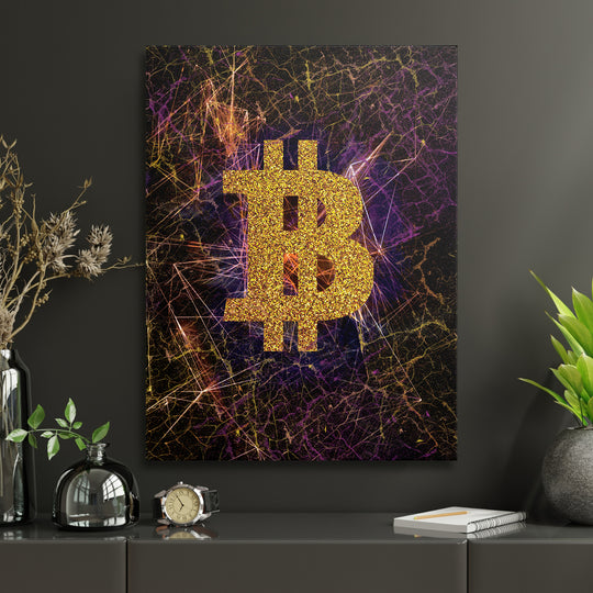 Obraz Bitcoin - Světelné dráhy v interiéru s hodinami.