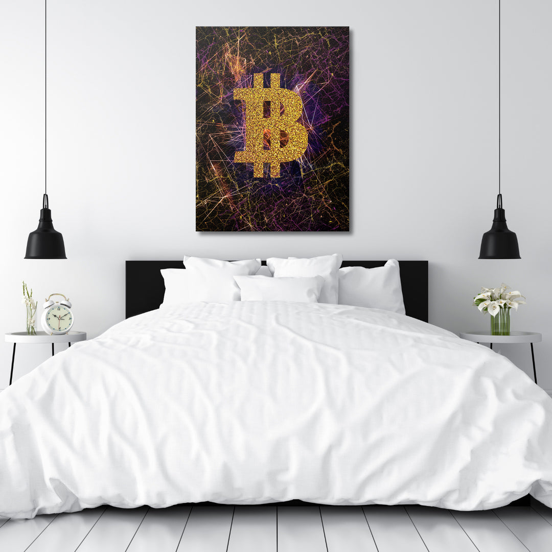 Obraz Bitcoin - Světelné dráhy nad postelí.