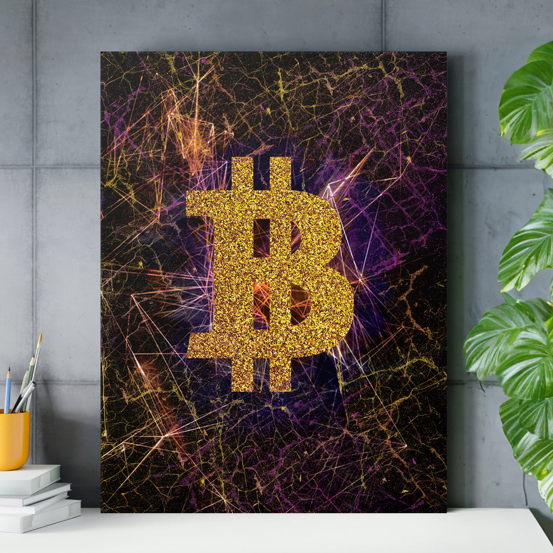 Obraz Bitcoin - Světelné dráhy nad pracovním stolem.
