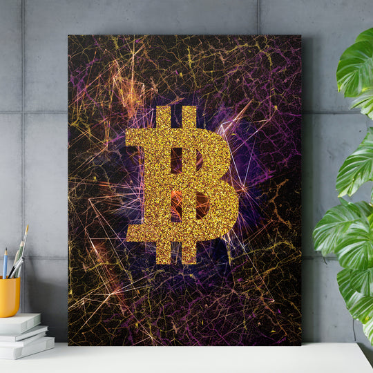 Obraz Bitcoin - Světelné dráhy nad pracovním stolem.